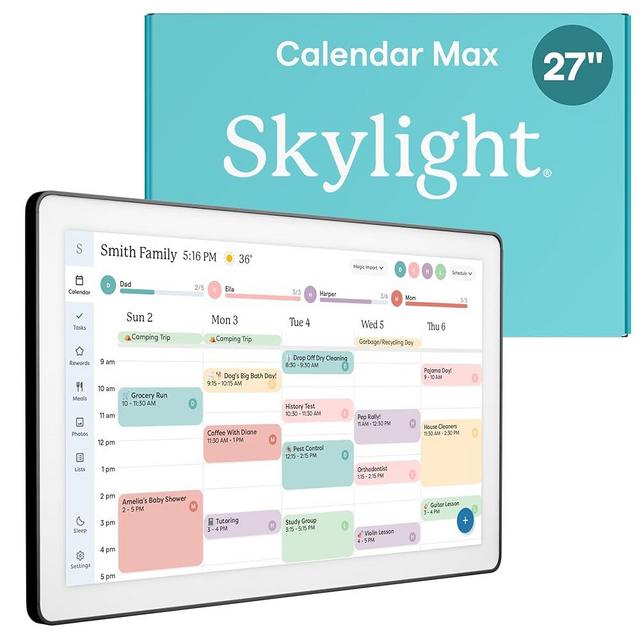 Skylight Calendar Max: 27-Inch Smart Digital Calendar & Chore Chart, Family Organizer with Interactive Touchscreen Display – Wall Mountable in Portrait or Landscape, Charcoal Shadowbox Frame