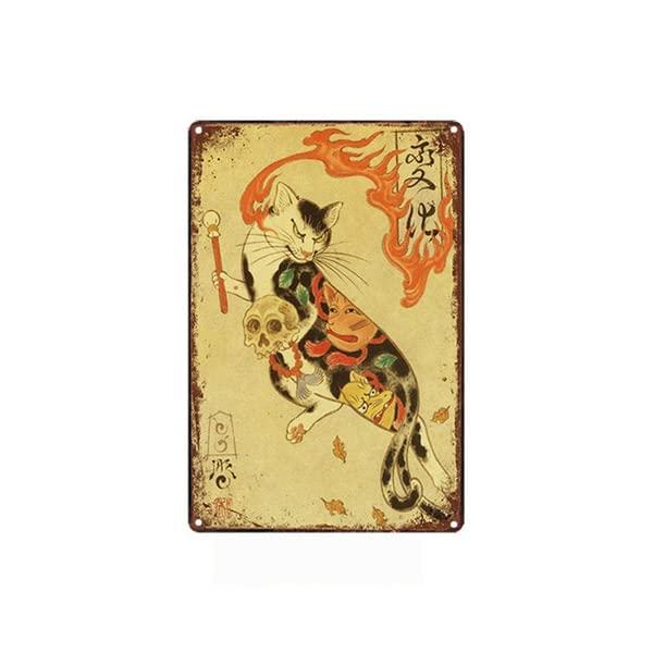 Cat Anime Metal Tin Sign Plate Vintage Metal Poster Plaques Wall Art For Cafe Restaurant Home Decoration Metal Signs Decor 6x8 Inch