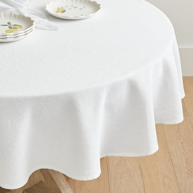 Mason Round Tablecloth, 90", White