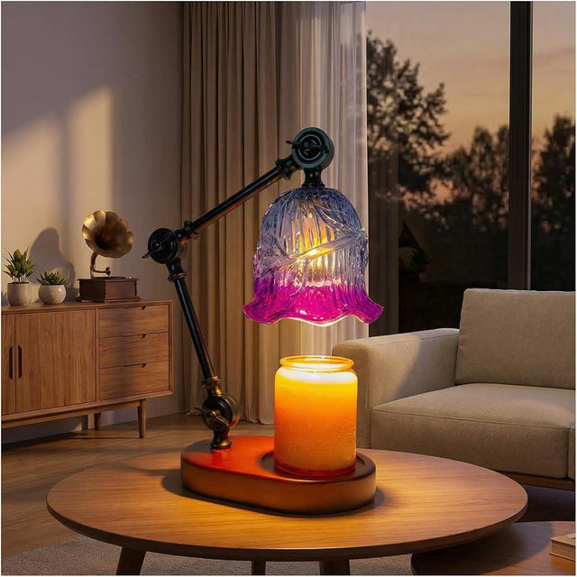 YWYWLED Candle Warmer Lamp, Dimmable Wax Melting Warmer with Adjustable Height, Bedroom Living Room Home Decor, Birthday Relaxation Gifts for Women (Purple1, Flower)
