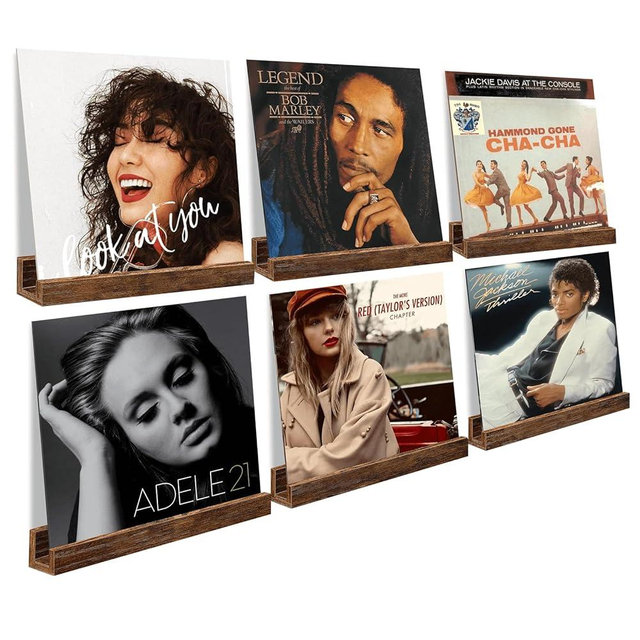 BCOZLUX Vinyl Record Shelf Wall Mount, 12 inch Wooden Album Record Holder Display, Pack of 6 Floating Shelves for Wall, Magazine Rack, Kids Bookshelf for Bedroom, Living Room, Rustic Brown