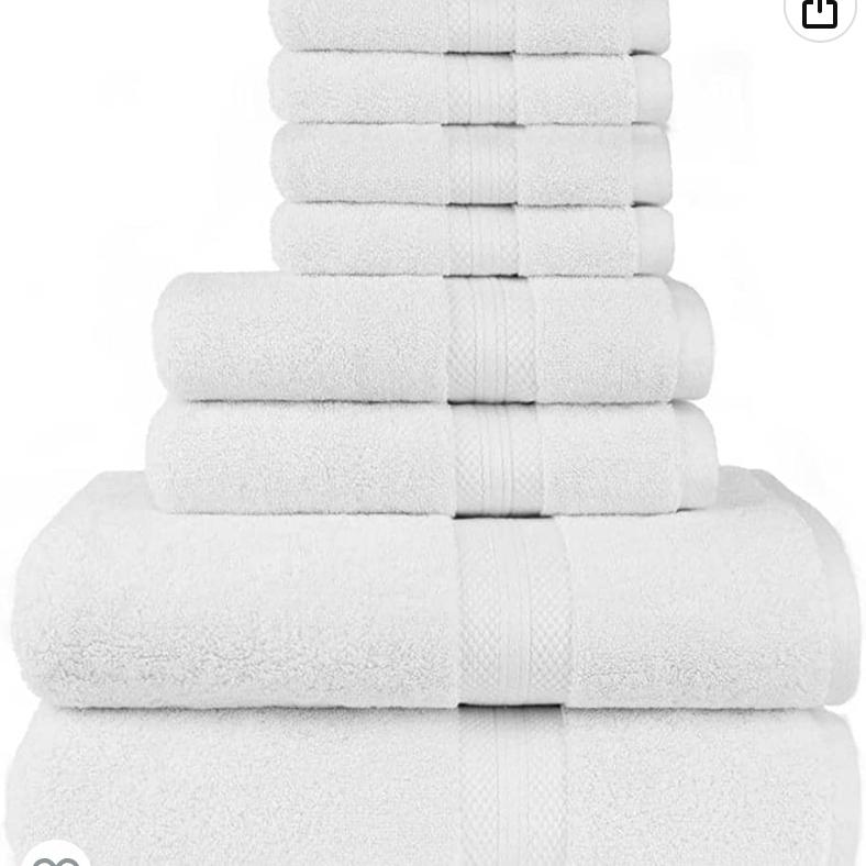 Simpli-Magic Bath Towel Set, 2 Bath Towels, 2 Hand Towels, and 4 Washcloths, Ring Spun Cotton Highly Absorbent Towels for Bathroom, Shower Towel, White (8 Piece Set)