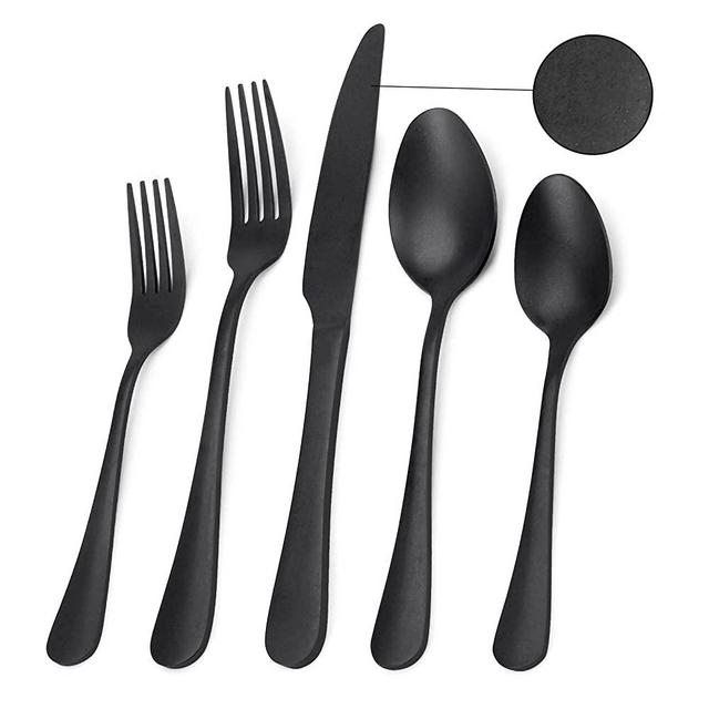 Black Silverware Set, 20-Piece Stainless Steel Flatware Set, Kitchen Utensil Set Service for 4,Tableware Cutlery Set for Home and Restaurant, Dishwasher Safe(Stone Wash Process)