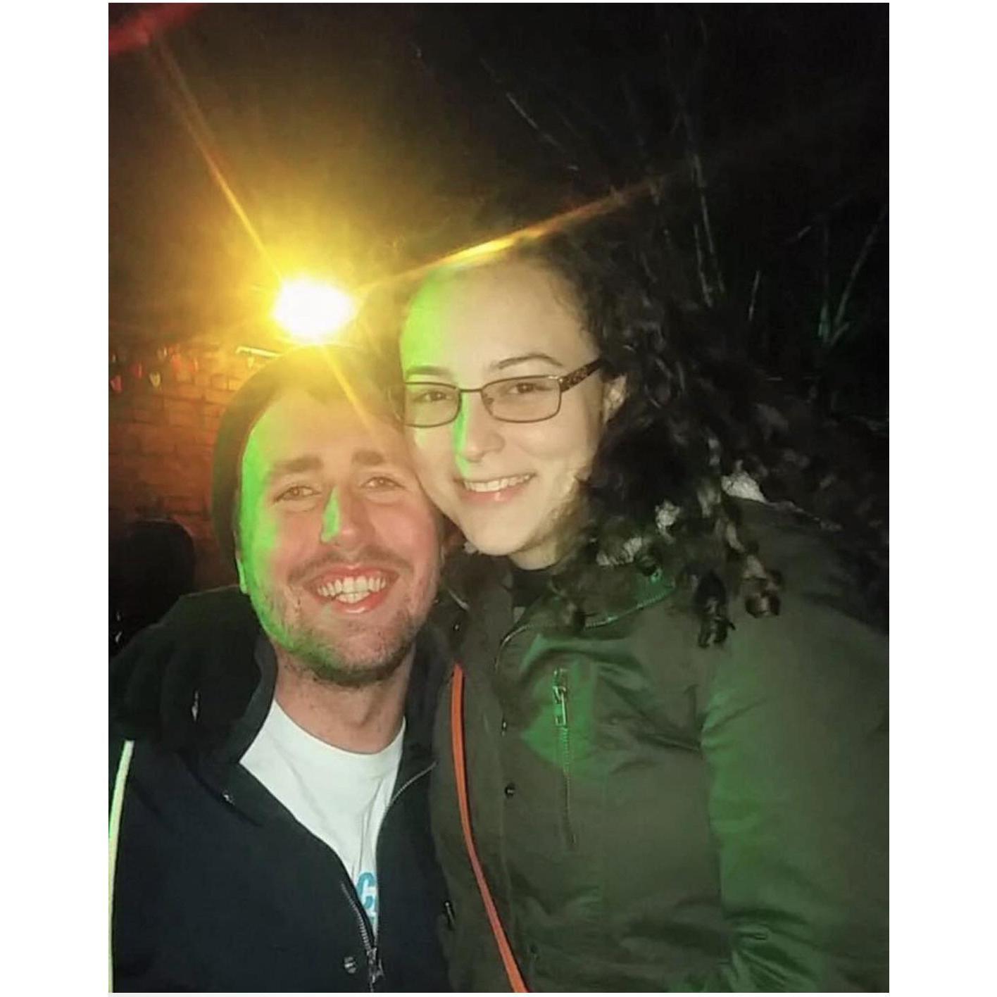 Our first picture together! 2016 Super Bowl watch party supporting the Carolina Panthers.