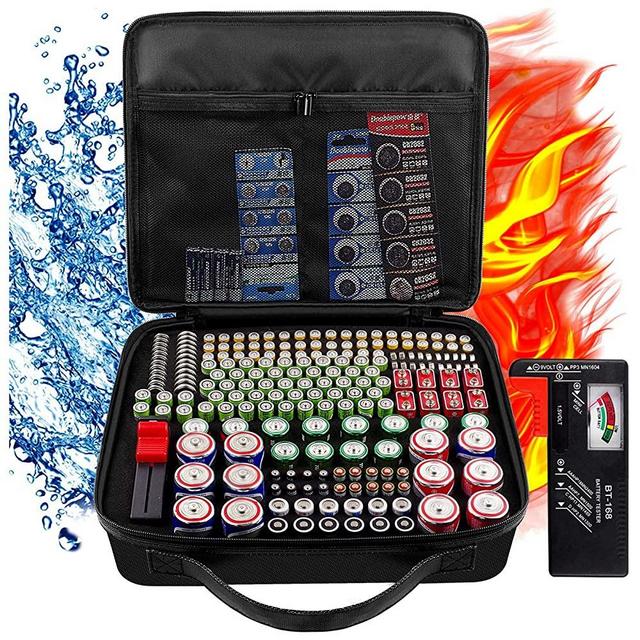 Battery Storage Organizer Case with Battery Tester, 250+ Waterproof Explosion-Proof Box Holder Bag Fits for AA AAA AAAA 9V C D Lithium 3V LR44 CR2 CR1632 CR2032 CR123A