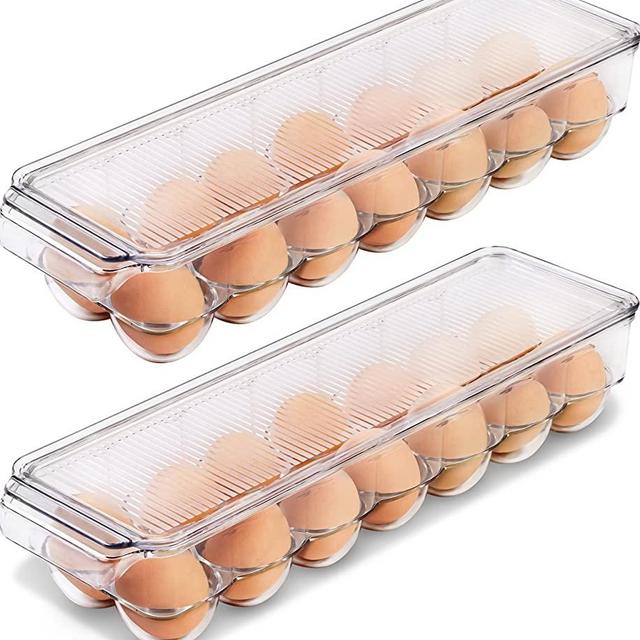 Utopia Home Egg Container For Refrigerator - 14 Egg Container With Lid & Handle, Egg Holder For Refrigerator, Egg Storage & Egg Tray (Pack of 2)