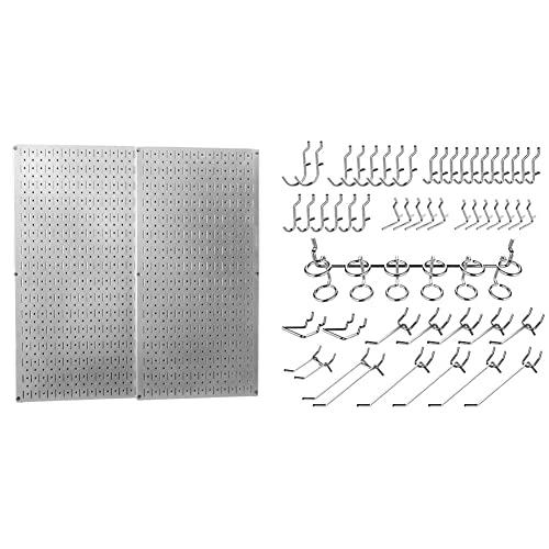Wall Control 30-P-3232GV Galvanized Steel Pegboard Pack & Hiltex 53106 Pegboard Hooks Organizer Accessories Set, 50 Piece | Chrome Plated Assortment