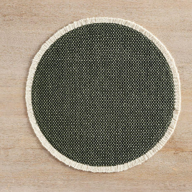 Mason Fringe Round Placemats, Set of 4 - Evergreen