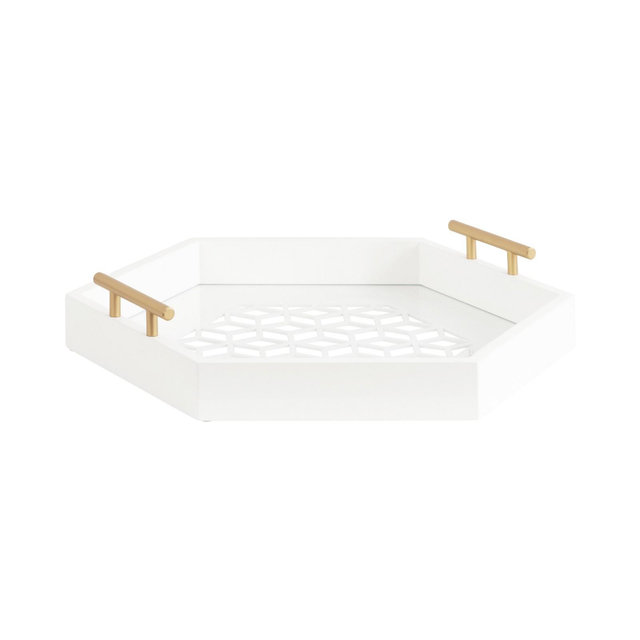 Kate and Laurel Caspen Hexagon Decorative Tray, 18x18, White