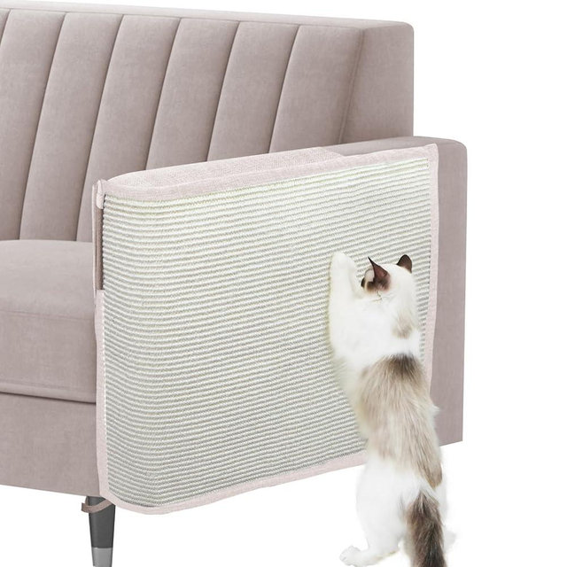 Cat Scratch Sofa Protector,27.6" L*19.6" W Cat Scratch Furniture Protector Pad Couch Arm Sheild with Natural Sisal for Protecting Couch Sofa Chair Furniture（Beige/Left Handed