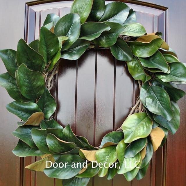 Handmade Magnolia Leaf Wreath for Front Door or Interior Home Decor in Multiple Sizes Farmhouse Style