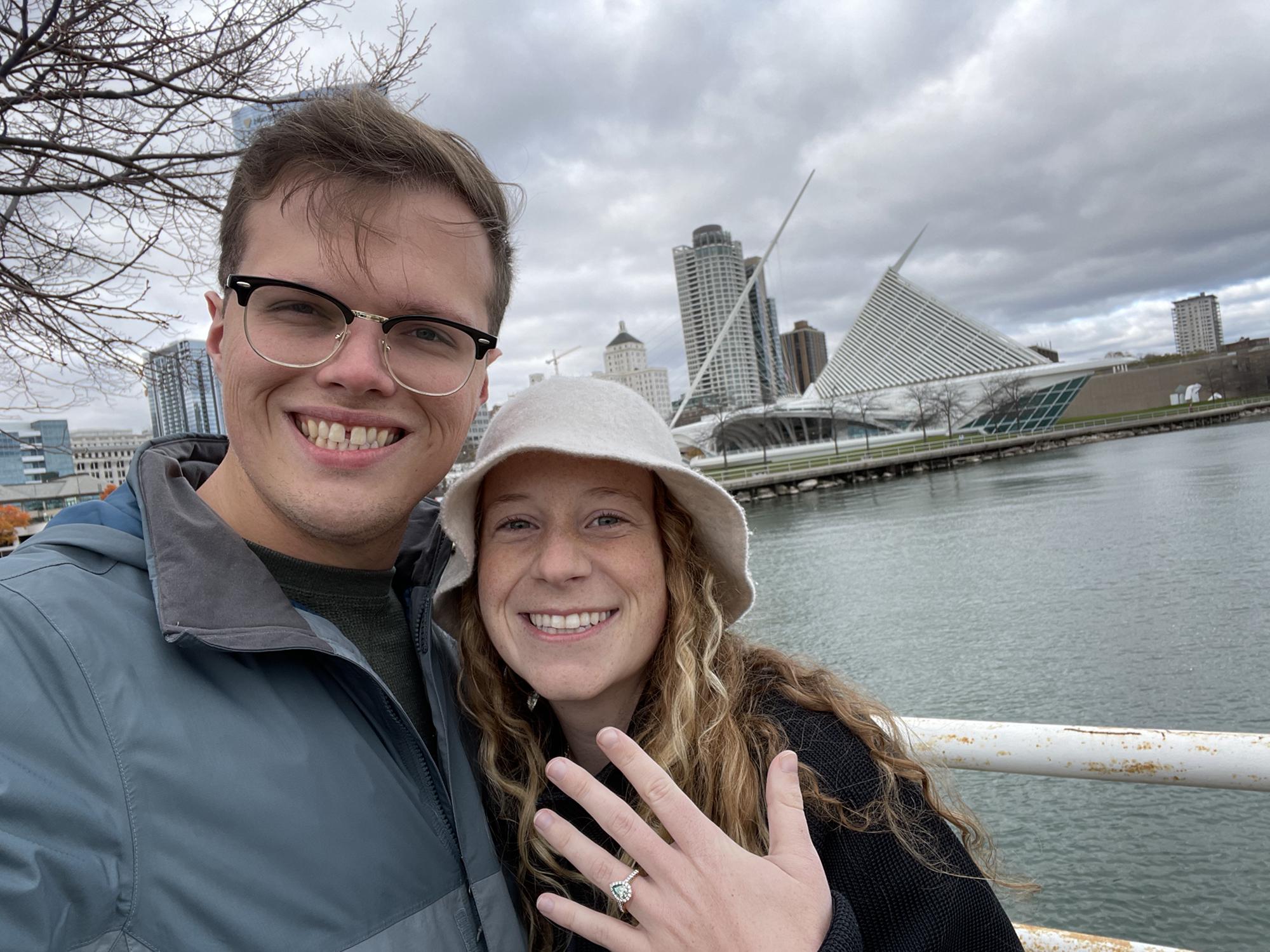 This is us in Milwaukee the day after Nelson proposed!