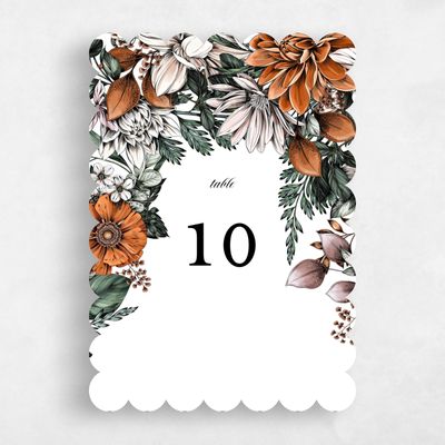 Orange Scalloped Wedding Table Number - Gardner