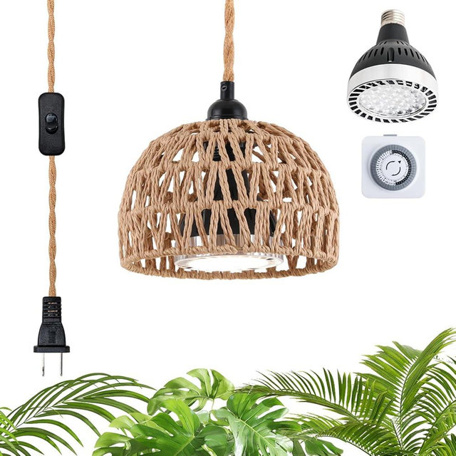 Cofiveevo Hanging Grow Lights for Indoor Plants, Full Spectrum, with Timer and 15FT Power Cord, 30W Pendant Plant Lights for Indoor Growing, Garden, Flowers, Greenhouse (4000k, Weaving Style)