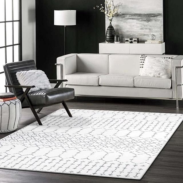 Seavish Moroccan Trellis Rug 5x7 White Living Room Rug Machine Washable Area Rug with Non Slip Backing Soft Neutral Farmhouse Rug Large Accent Carpet for Dining Room Bedroom Kitchen Home Decor