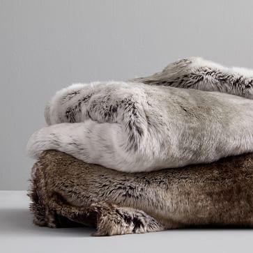 Faux Fur Ombre Throws- Gray