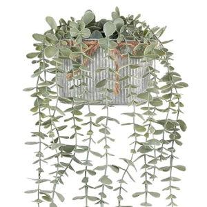 Mkono Fake Hanging Plants in Farmhouse Galvanized Pots Rustic Faux Potted Eucalyptus Greenery Indoor Artificial Plants for Book Shelf Mantel Living Room Bathroom Bedroom Home Office Decor (1, Grey)