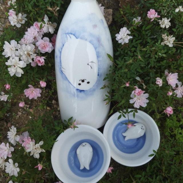 Handmade Ceramic Seal Sake Set