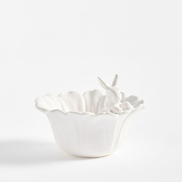 Floral Bunny Stoneware Snack Bowl