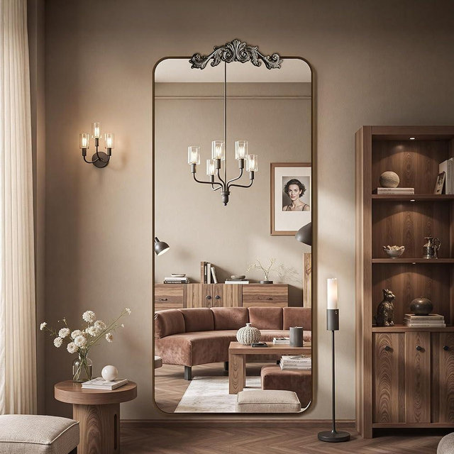 Furnbar Vintage Full Length Mirror, 71"x28" Floor Mirror with Carved, Full Body Mirrors for Home Decor, Standing/Hanging Large Wall Mirrors for Bedroom/Living Room/Entryway, Bronze, Retro Style