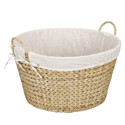 Household Essentials ML-6667N Round Wicker Laundry Basket Hamper with Liner - Natural