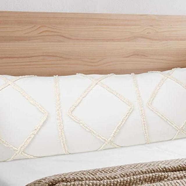 Bohemian Boho Chic Ivory Macrame Tufted Tassel Accent Decorative Couch Long Throw Zipper Body Pillow Cover Case 54x20 Solid Cream Textured Minimalist Off White Cotton Fringe Farmhouse Indie Room Decor