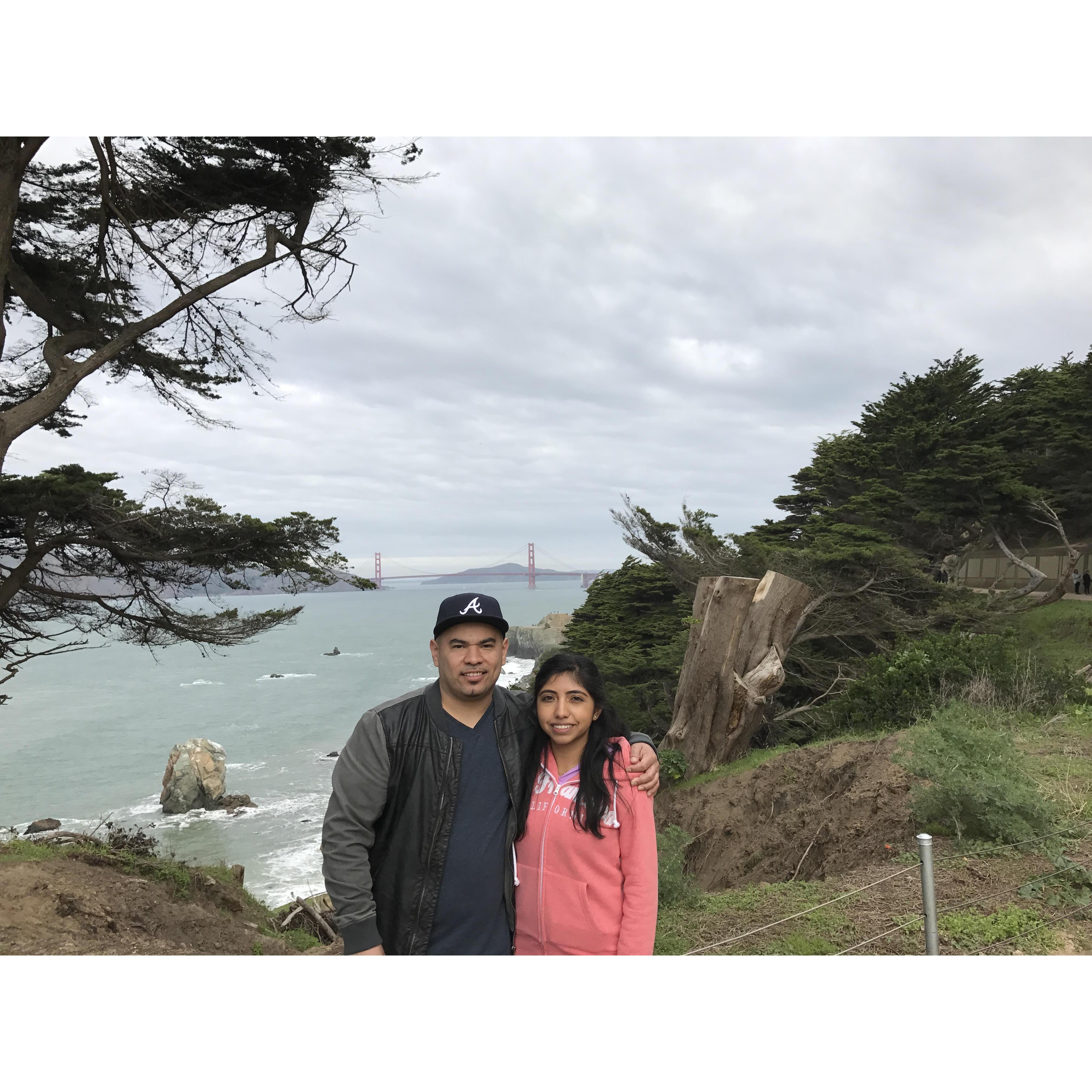 Enjoying our weekend hike to Lands End and the view of the Golden Gate Bridge!
