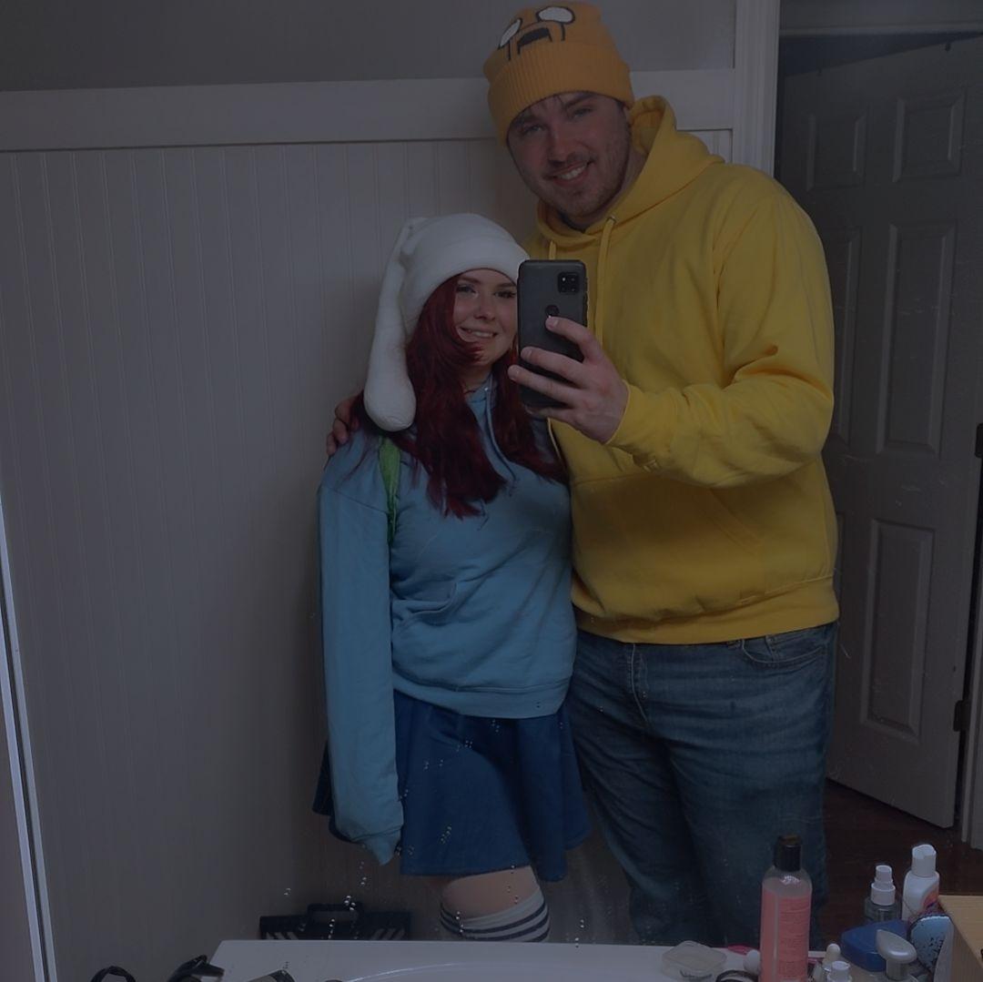 Here we are as Finn and Jake from Adventure Time on our 1st Halloween together
