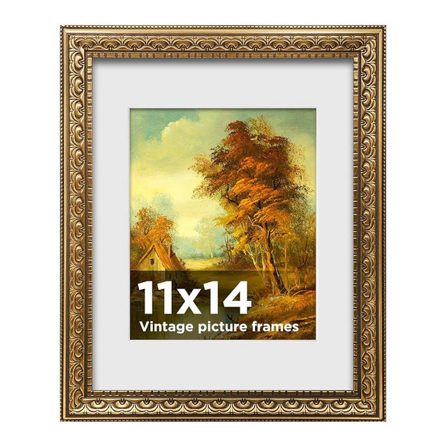 BSRHOME 11x14 Vintage Picture Frames,Antique Picture Frame with White Mat for 8x10 Picture,Gold Frame for Wall Decor,1 Pack Ornate Picture Frame,Gold