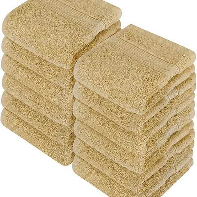 Utopia Towels - Luxury Washcloths Set 12 x 12 inches, Beige - 700 GSM 100% Cotton Premium Quality Flannel Face Cloths, Highly Absorbent and Soft Feel Fingertip Towels (12-Pack)