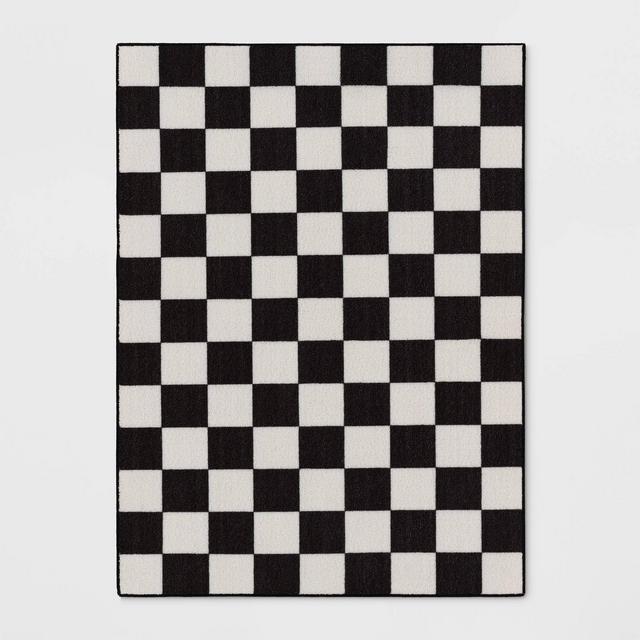 4'x5'5" Small Checker Rug Charcoal and Ivory - Room Essentials™