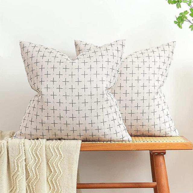MIULEE Pack of 2 Decorative Burlap Linen Throw Pillow Covers Modern Farmhouse Pillowcases Rustic Woven Textured Cushion Cover for Sofa Couch Bed 24x24 Inch Greyish White