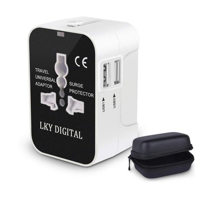 Travel Adapter, Worldwide All in One Universal Power Adapter AC Plug International Wall Charger with Dual USB Charging Ports for US EU UK AUS Europe Cell Phone (White)