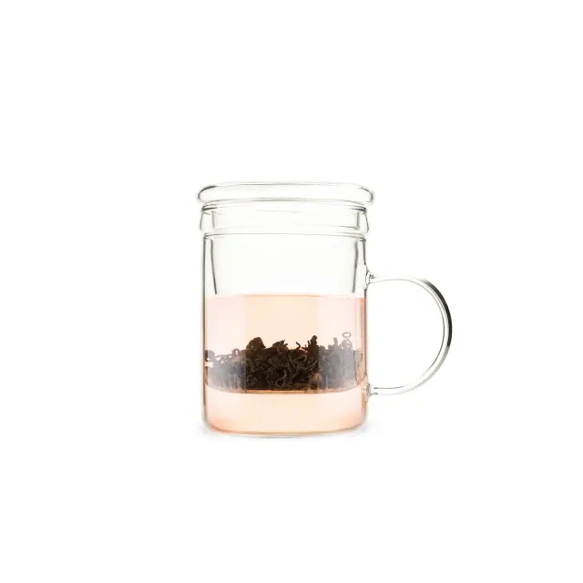 Pinky Up Blake Tea Infuser Mug with Lid, Glass Cups for Loose Leaf or Flowering Teas, Travel Mugs, Home Office, Picnic, Camping, 12 oz Set of 1, Clear
