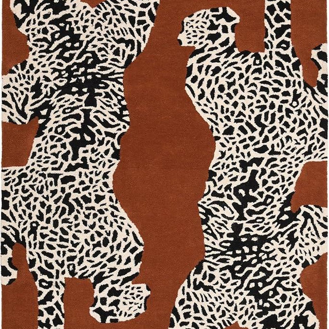 Restoration and Renovation Climbing Jaguar Modern Handmade Wool Rug for Living Room, Bedroom and Dining Room (Dark Rust, 2.6' x 12')