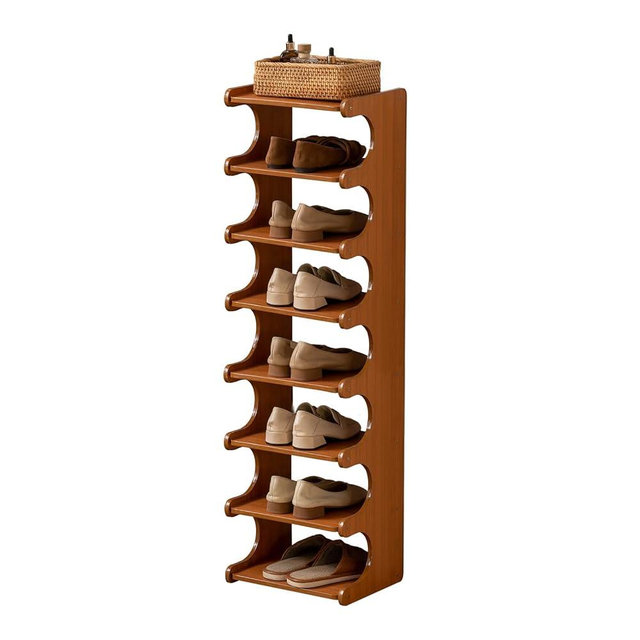 VFSZXIA Tall Narrow Solid Wood Shoe Rack, 8 Tier Vertical Shoe Storage Tower, Freestanding Corner Organizer for Small Entryways, Slim Space-Saving Shoe Rack (12.6" L x 9.84" W x 44.1" H)