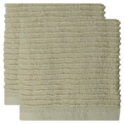 12"x12" 2pk Cotton Ridged Dish Cloth Oatmeal Beige - MU kitchen