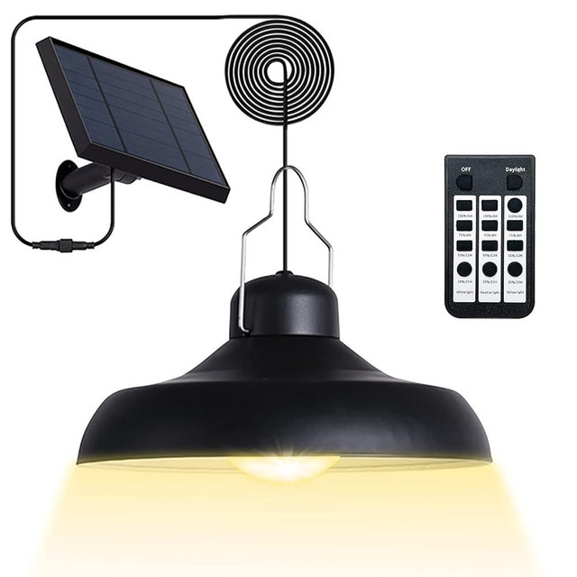 Gonengo Solar Pendant Light Outdoor - Solar Shed Light Indoor 3000K 4500K 6500K with Remote Control Outdoor Lights,IP65 Waterproof Solar Indoor Lights for Garden,Chicken Coop,Gazebo,Barn