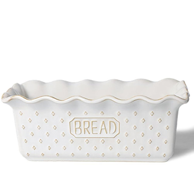 QUXIJA Ceramic Loaf Pan for Baking Bread, 9 x 5 Inch, Nonstick Bread Pans for Cooking, Microwave & Dishwasher Safe, Rectangular Mold (Vintage White)