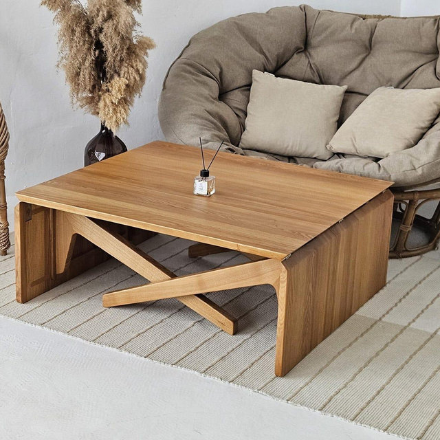 Handmade Solid Wood Transformer Table: Adjustable Height Coffee to Dining