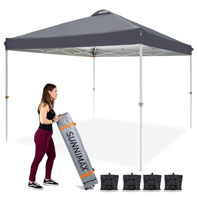 SUNNIMAX Canopy 10x10 Pop Up Tent,Portable Instant Tailgate Canopy,Waterproof Tent for Parties,Outdoor Easy up Canopies with Rollor Bag & Air Vent Bonus 4 Weight Bags (10x10FT,Dark Grey)