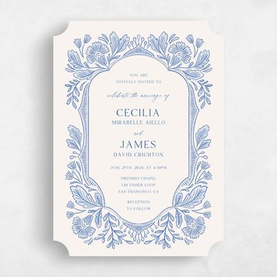 Blue Ticket Wedding Invitation - Caleania Portrait