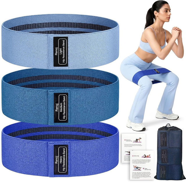 Renoj Resistance Bands for Working Out: 3-Set Professional Exercise Bands for Pilates, Yoga, Home Gym, Booty, Leg Training | Heavy/Medium/Light Fabric Loops for Women Men