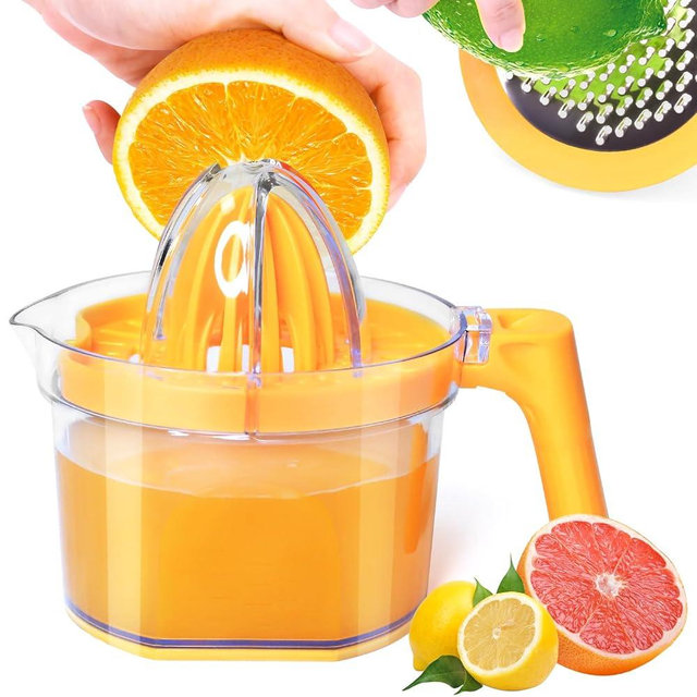Citrus Juicer 4-in-1 Manual Juicer, ChefVille MJ02 Multifunctional Hand Juicer, Lemon Lime Squeezer with Comfortable Grip Handle, 21-Ounce Capacity Orange Juicer (ORANGE)