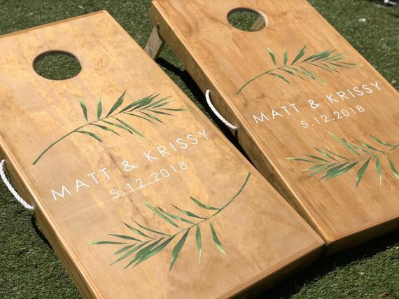 Palm Leaf Cornhole Boards, Wedding Cornhole Boards, Lawn Games, Wedding Gift Ideas, Bag Toss, Cornhole Boards, Coastal Cornhole Boards, Gift