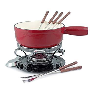 Swissmar Lugano 9 Piece Cheese Fondue Set in Cherry Red