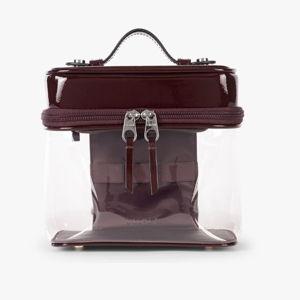 Clear Train Case with Top Compartment in Color Glazed Dark Cherry