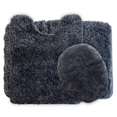 Solid Super Plush Non-Slip Bath Mat Rug Set 3pc Gray - Yorkshire Home