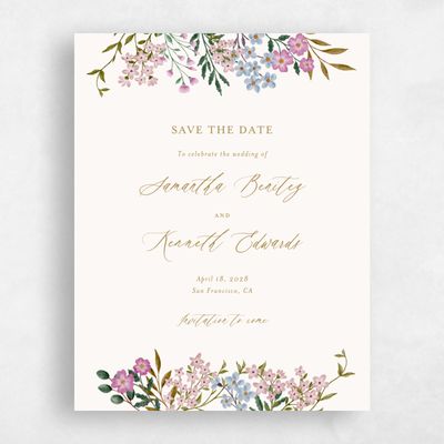 Flamingo, Beige Wedding Save the Date - Lombardy Portrait