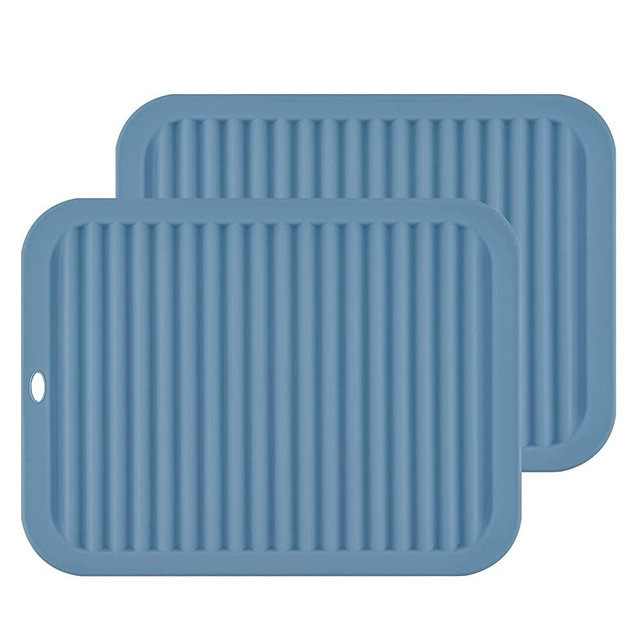 Smithcraft 9"X12" Big Silicone Pot Holder, Multi-Purpose Drying Trivet Mat, Kitchen Table pad, (Set of 2) Non Slip, Flexible, Durable,Heat Resistant Pads (Blue B-Rectangular)